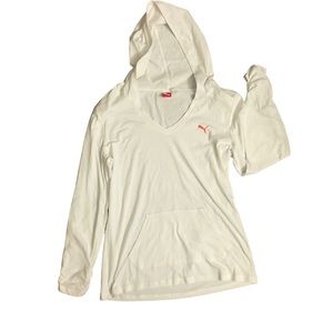 PUMA L Hoodie - white lightweight v-neck long sleeve sweater